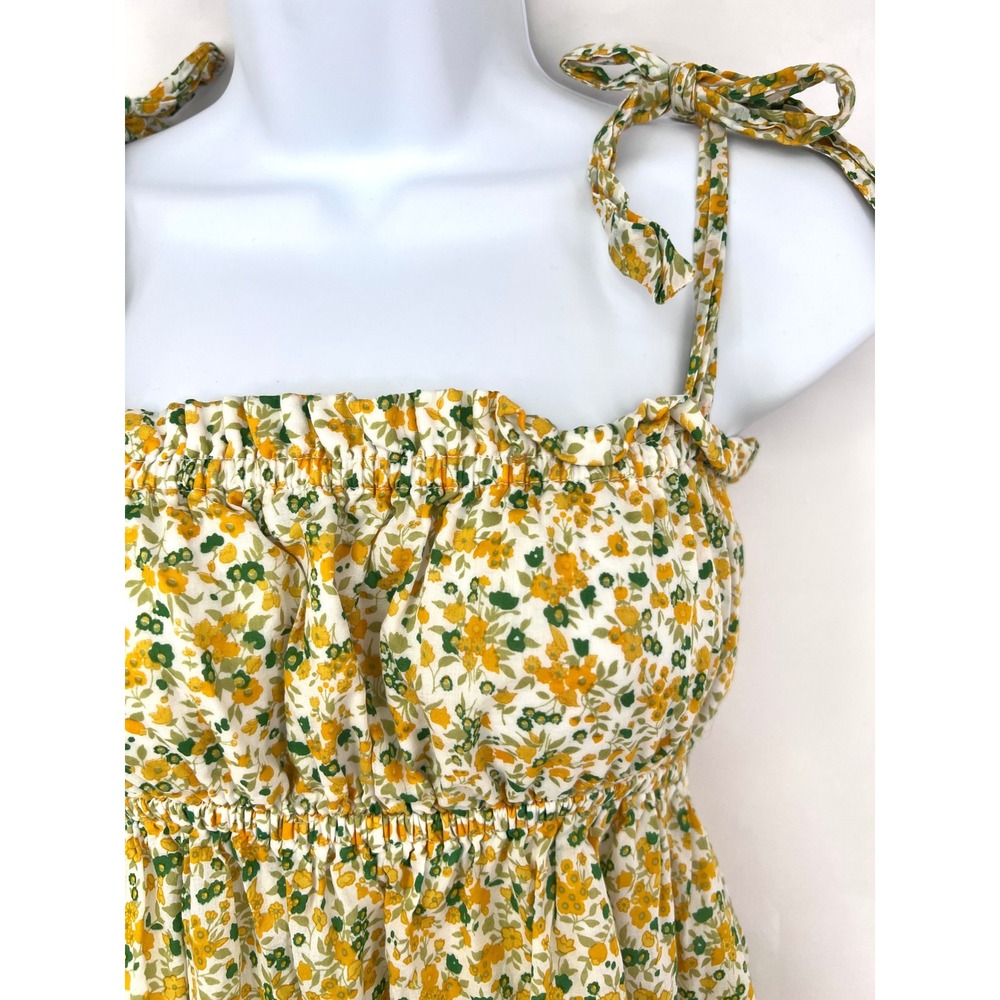 Faithfull The Brand Elwood Mini Dress Yellow Floral Smocked Tie Shoulder Small - Picture 3 of 9